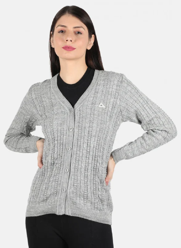 Luxurious Oversized Cardigan SweatersWomen Grey Self Design Cardigan