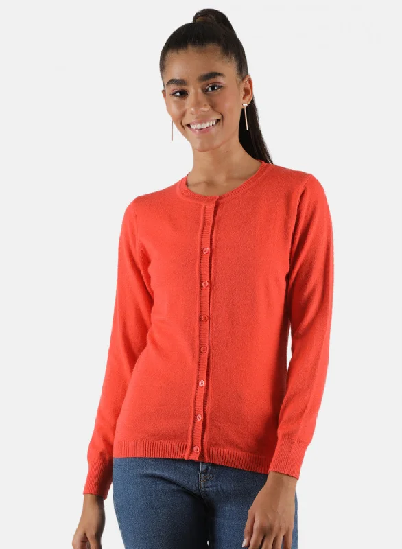 Thick SweatersWomen Orange Solid Cardigan