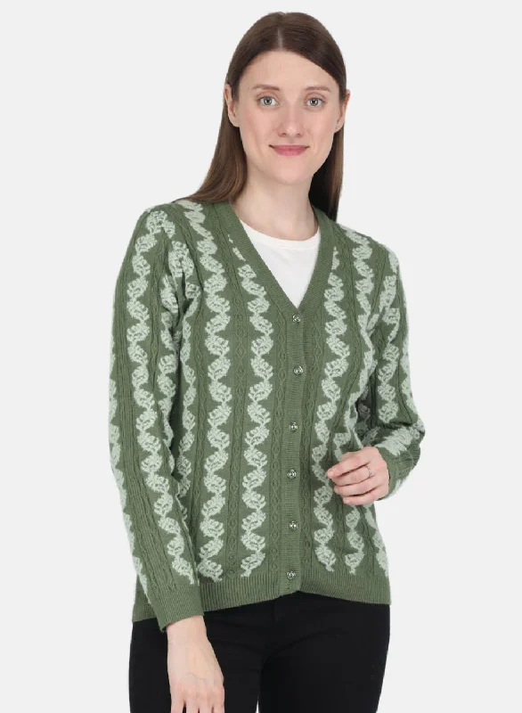 Colorful Comfortable Casual SweatersWomen Green Self design Cardigan