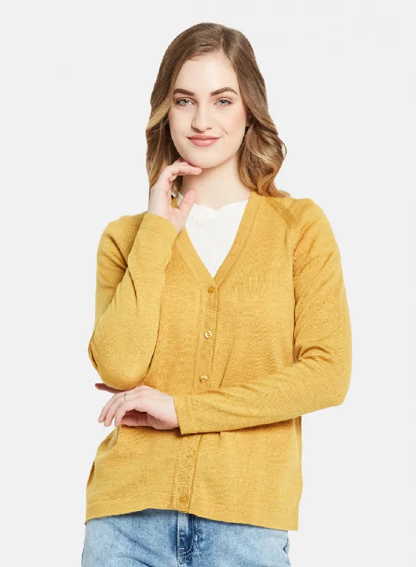 Embellished SweatersWomen Yellow Solid Cardigan