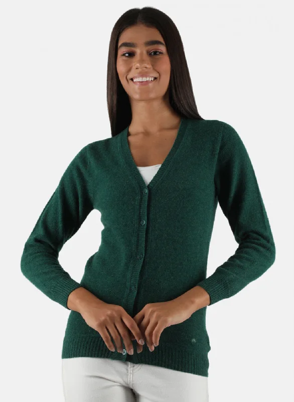 Cozy SweatersWomen Green Solid Cardigan