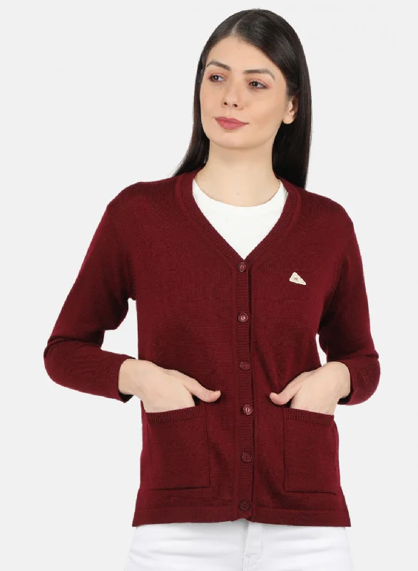 Cashmere Children's SweatersWomen Maroon Solid Cardigan