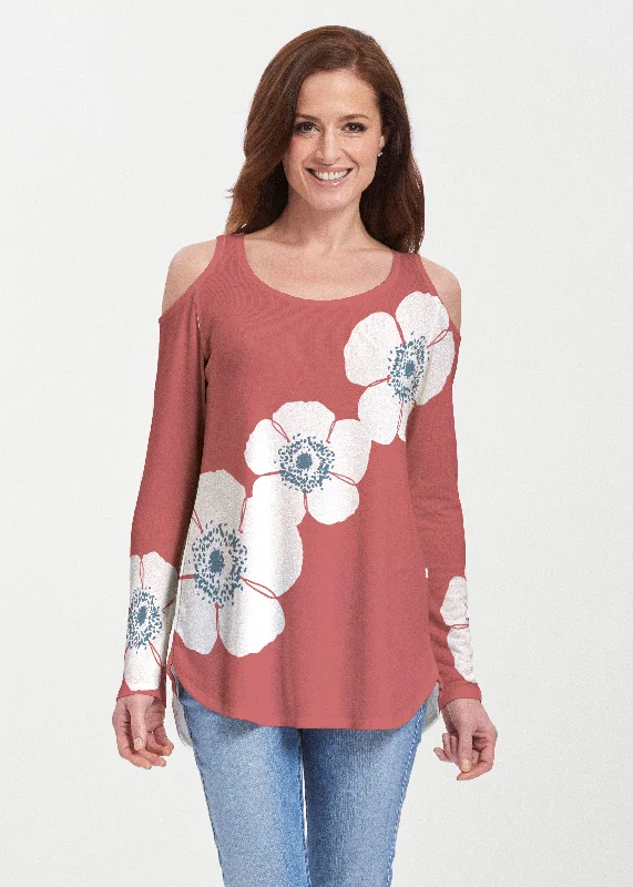 women's tops for mixing and matching with different bottomsPoppy Red (7015) ~ Butterknit Cold Shoulder Tunic