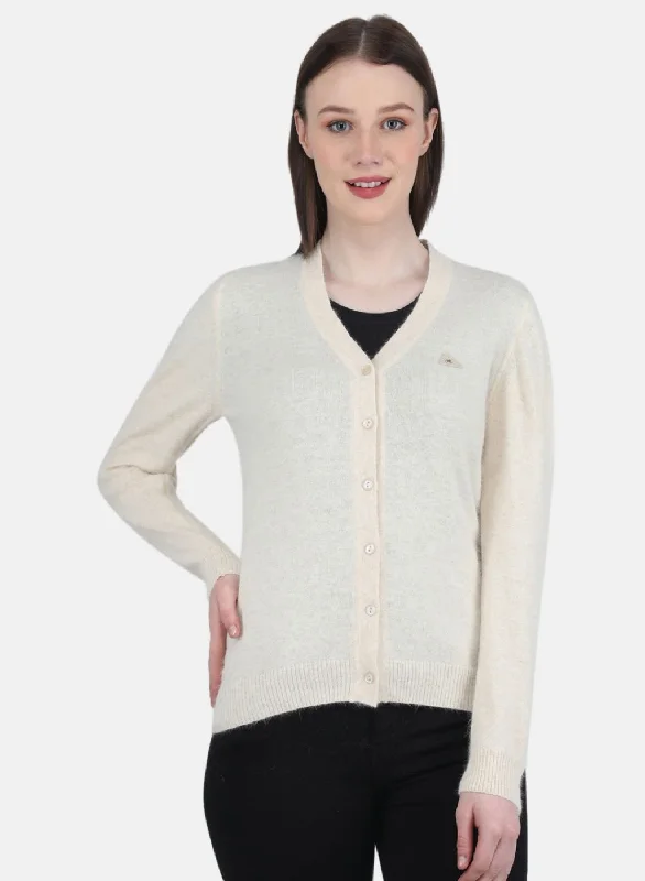 Funky SweatersWomen Cream Solid Cardigan