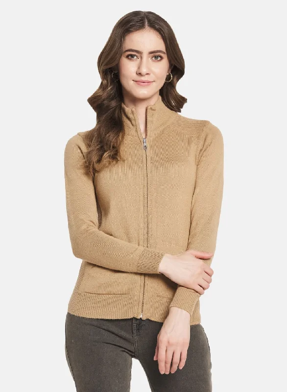 Quick-Dry SweatersWomen Brown Solid Cardigan