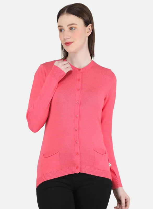 Oversized SweatersWomen Pink Self Design Cardigan