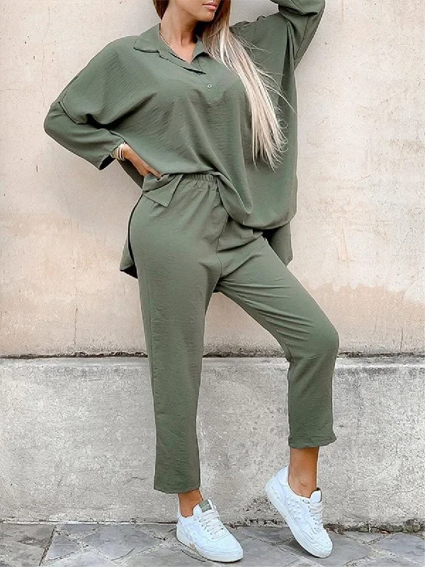 women's tops for those who want to create outfits that reflect their personal style and sense of fashionSimple Casual Loose Shirt Pants Two Piece Set