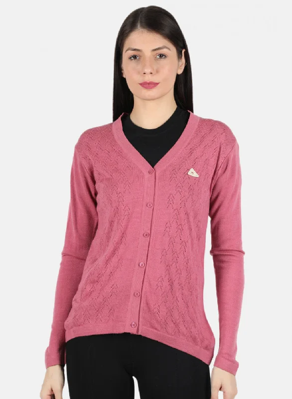 Pullover SweatersWomen Pink Self Design Cardigan