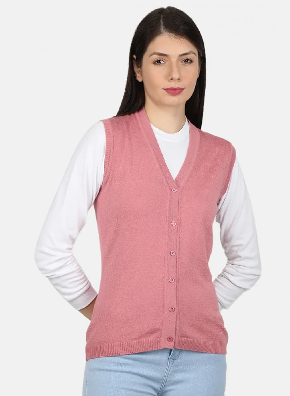 Flannel SweatersWomen Pink Solid Cardigan