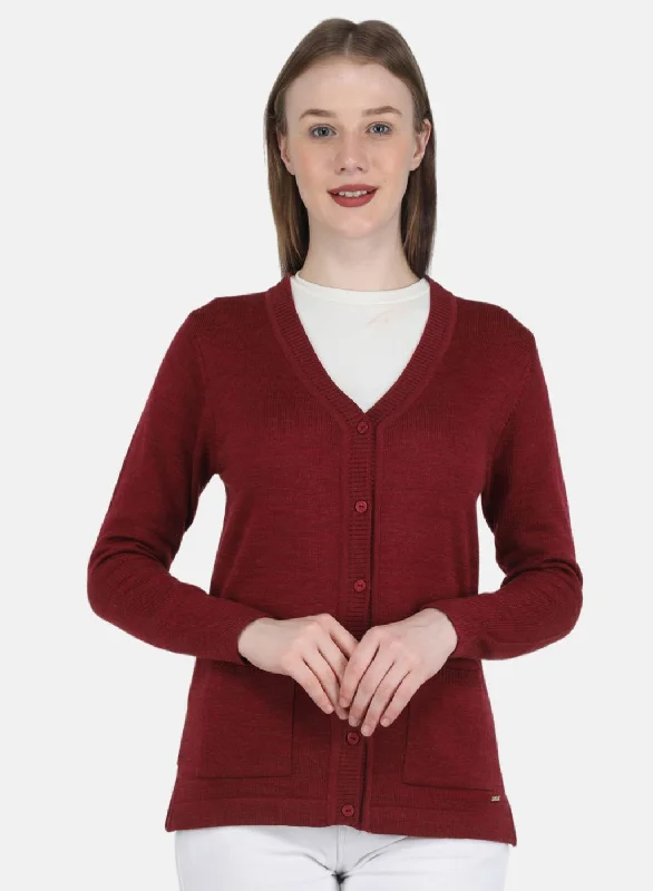 Comfortable Dressy SweatersWomen Maroon Solid Cardigan