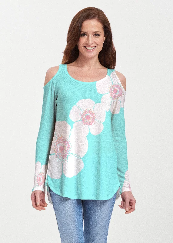 women's tops with floral printsPoppy Seaglass Green (7107) ~ Butterknit Cold Shoulder Tunic