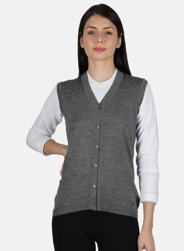 Elegant SweatersWomen Grey Solid Cardigan