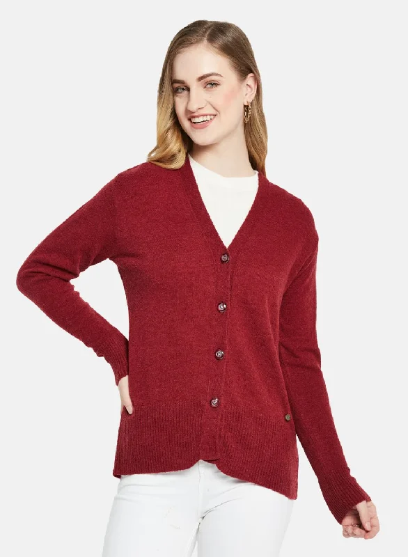 Cashmere Custom Children's SweatersWomen Maroon Self Design Cardigan