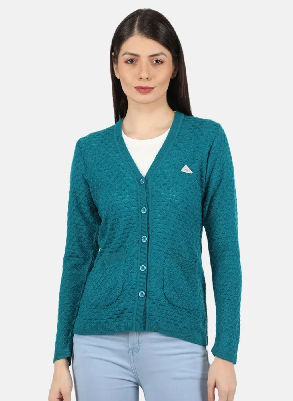 Fashionable SweatersWomen Blue Self Design Cardigan