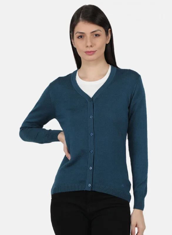 Flannel-Lined SweatersWomen Blue Solid Cardigan