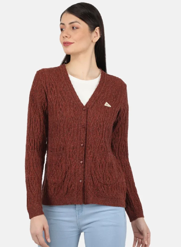 Cardigan Baby SweatersWomen Brown Self Design Cardigan