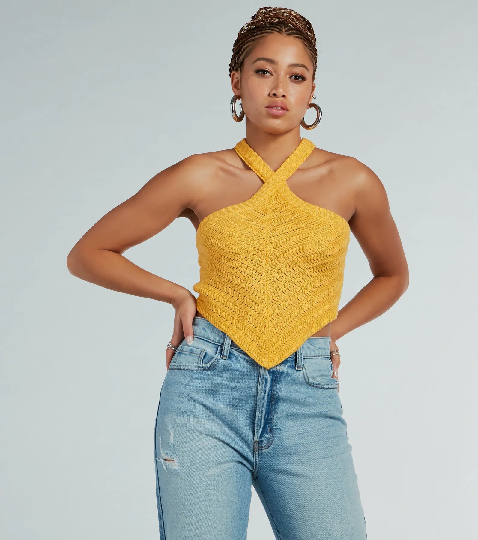 trendy women's topsCutest Style Halter Knit Crop Top