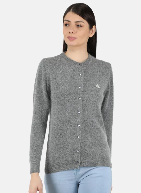 Turtle-Neck Wool SweatersWomen Grey Solid Cardigan