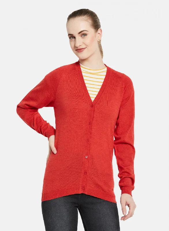 Fashionable SweatersWomen Red Solid Cardigan