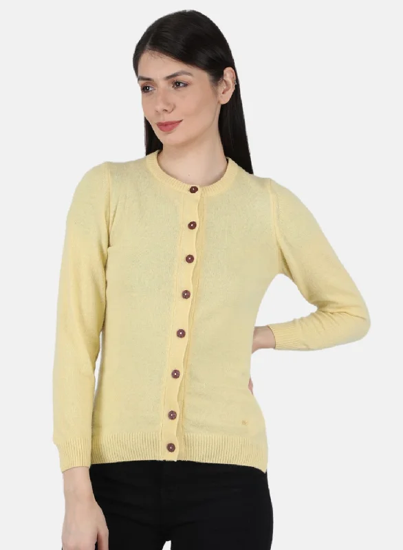 Extra-Large Knitted Crewneck SweatersWomen Yellow Solid Cardigan