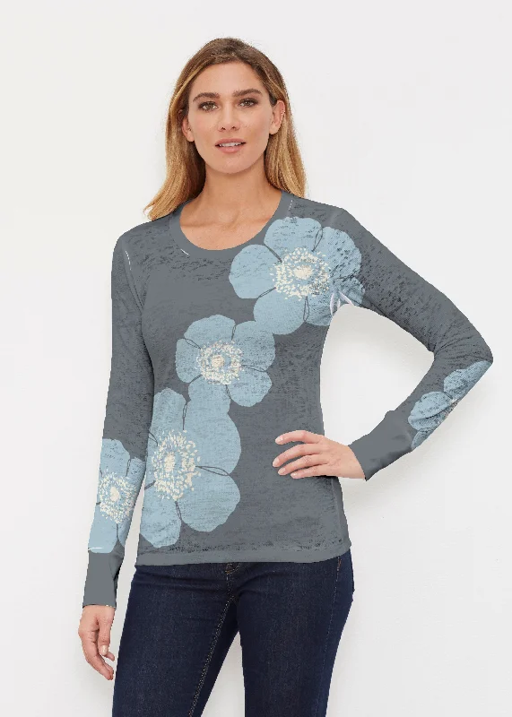 women's tops for smart casual looksPoppy SteelBlue-Grey (7066) ~ Thermal Long Sleeve Crew Shirt