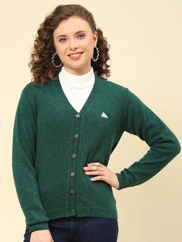 Discounted High-Quality Wool SweatersWomen Green Solid V Neck Full Sleeve Cardigans