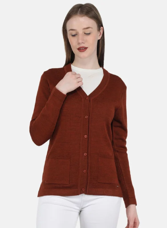 Crewneck Fair Isle SweatersWomen Brown Solid Cardigan