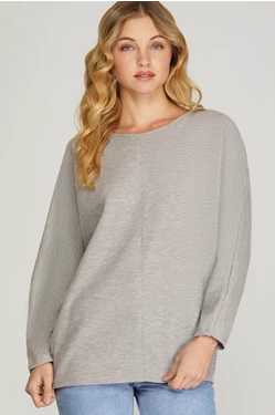 women's tops for beach outingsHEATER GREY LONG BATWING SLEEVES THERMAL KNIT TOP S8SY2586A