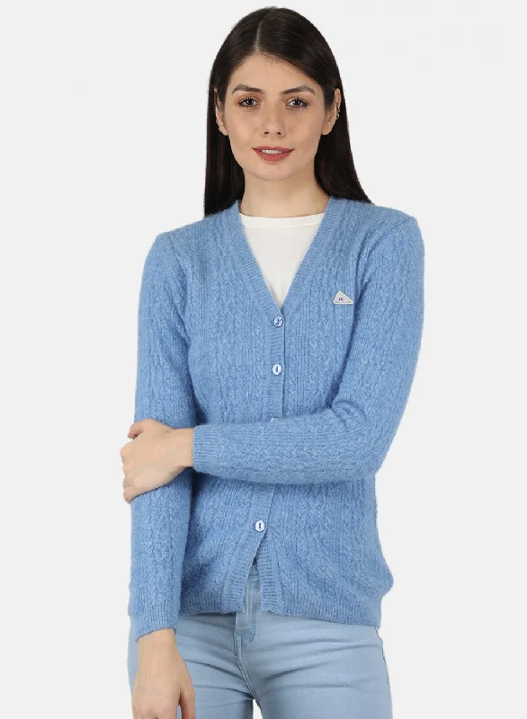 Stylish Trendy Pullover SweatersWomen Blue Self Design Cardigan