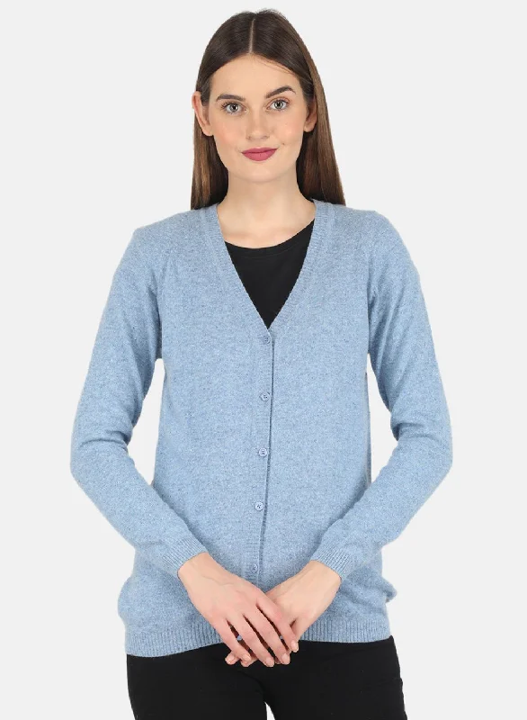 Hooded SweatersWomen Blue Solid Cardigan