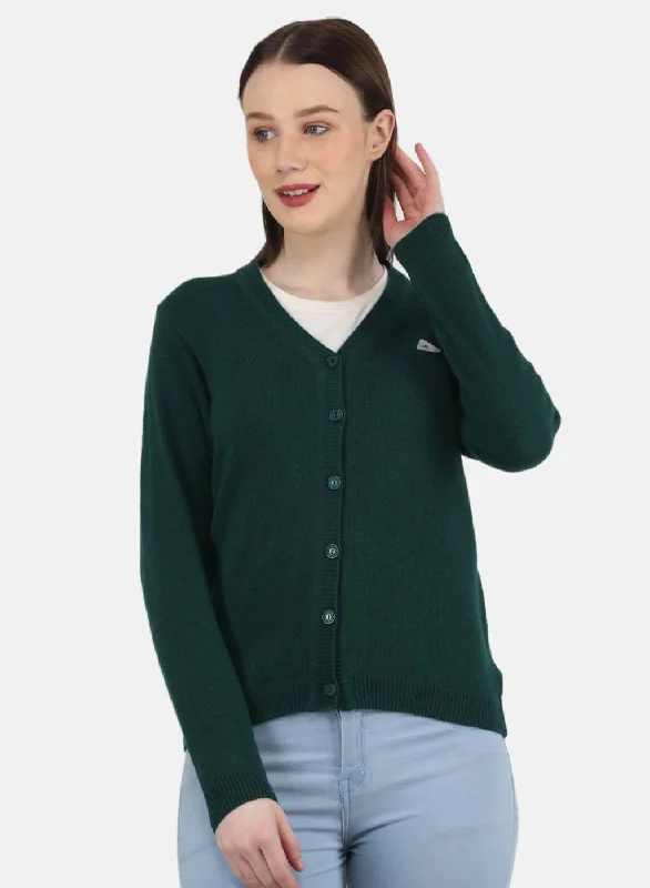 Hooded SweatersWomen Green Solid Cardigan