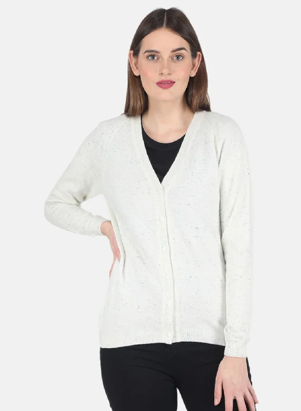 High-Neck SweatersWomen White Solid Cardigan