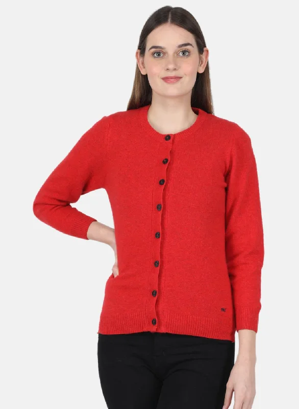 Trendy Pullover SweatersWomen Red Solid Cardigan