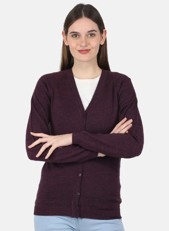 Quick-Dry Soft Knitted SweatersWomen Maroon Solid Cardigan