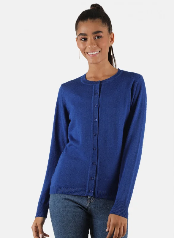 Baby SweatersWomen Royal Blue Solid Cardigan