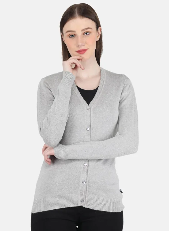 Flannel-Lined SweatersWomen Grey Self Design Cardigan