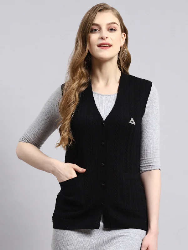 Comfortable Dressy SweatersWomen Black Self Cardigan