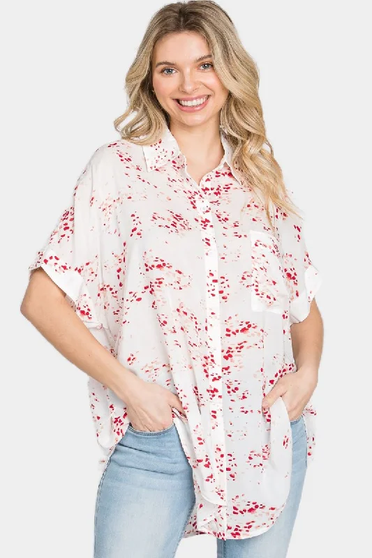 women's tops for those who want to elevate their everyday wear with chic and elegant piecesAPRICOT COLLARED SHORT SLEEVES HI-LOW WOVEN BLOUSE TOP SO3348T