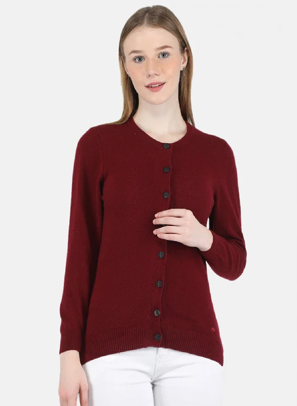 Fitted Cashmere SweatersWomen Maroon Solid Cardigan