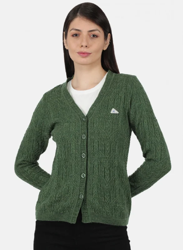 Children's SweatersWomen Olive Self Design Cardigan