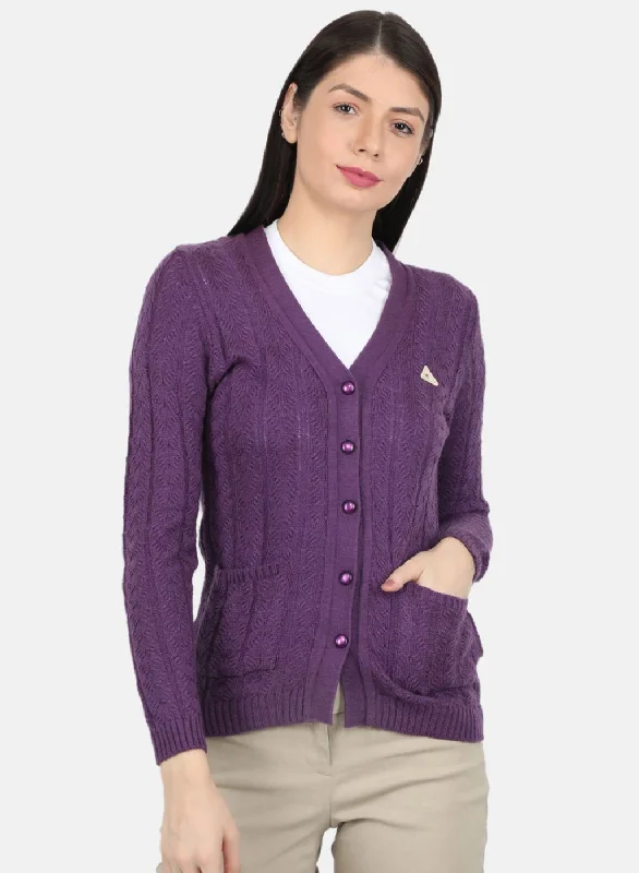 Colorful Comfortable Casual SweatersWomen Purple Self Design Cardigan