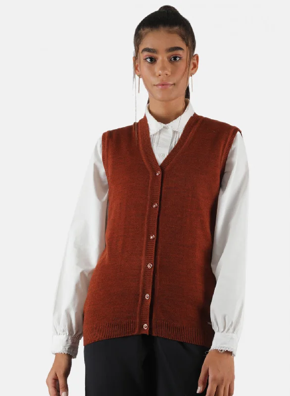 Quick-Dry Wool SweatersWomen Rust Orange Solid Cardigan