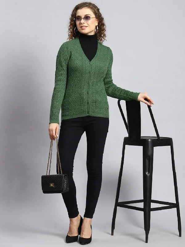 Wholesale Affordable Women's SweatersWomen Green Self Cardigan