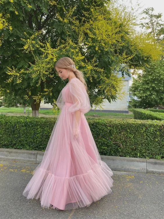 ready-to-wear prom dressesElegant Pink A-line Tulle Prom Dress,Pink Fairy Dress Y6318