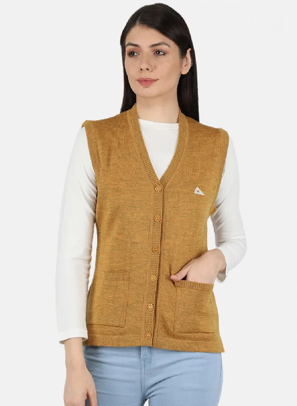 Affordable SweatersWomen Golden Yellow Solid Cardigan