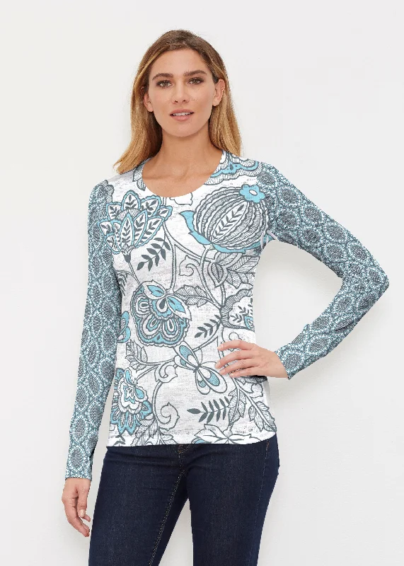 chic women's tops for everyday wearNamaste Floral (13366) ~ Thermal Long Sleeve Crew Shirt