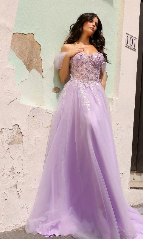 A-line prom dressesOff-the-Shoulder Long Pastel Prom Dress J1324