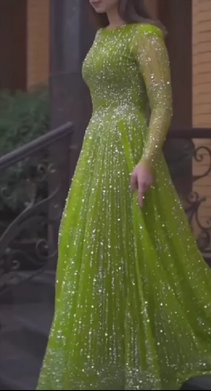 prom dresses for short girlsGreen Long Sleeves Sparkly Prom Dress,Green Winter Dance Dress Y6226