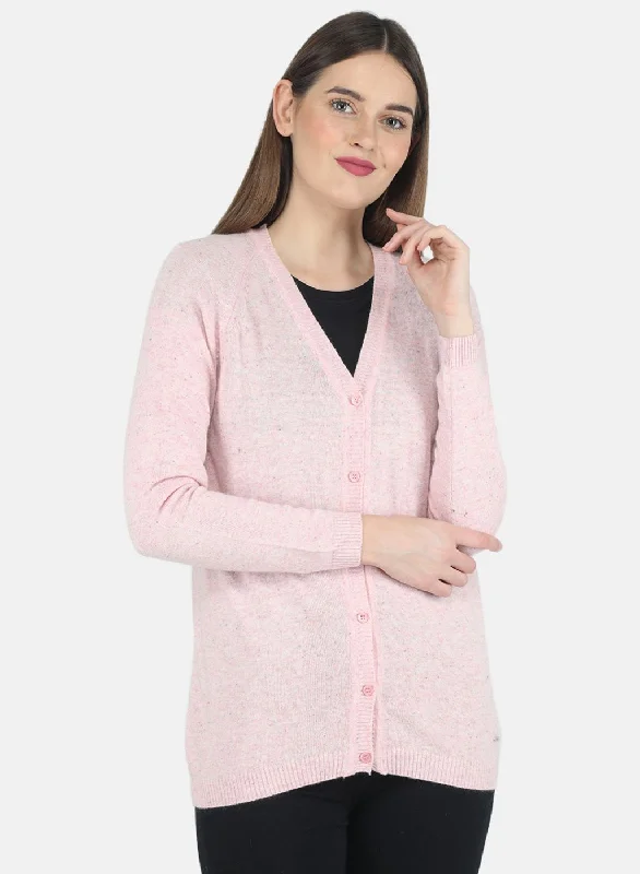 Patterned SweatersWomen Pink Solid Cardigan