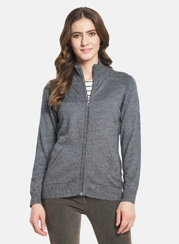 Trendy SweatersWomen Grey Solid Cardigan